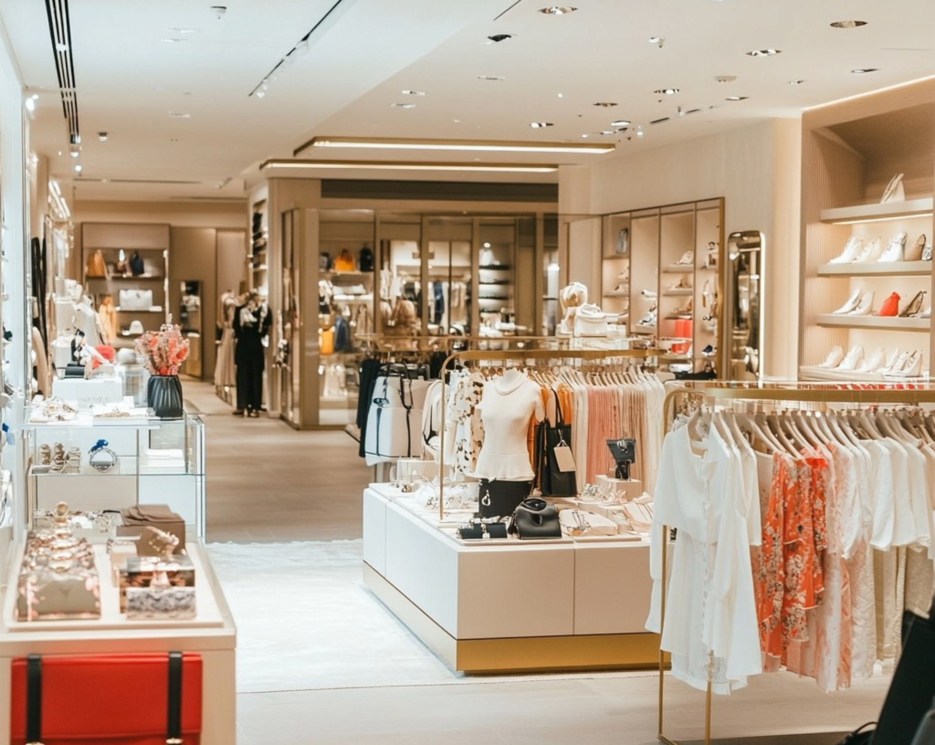 Coordinated racks display clothes with matching accessories