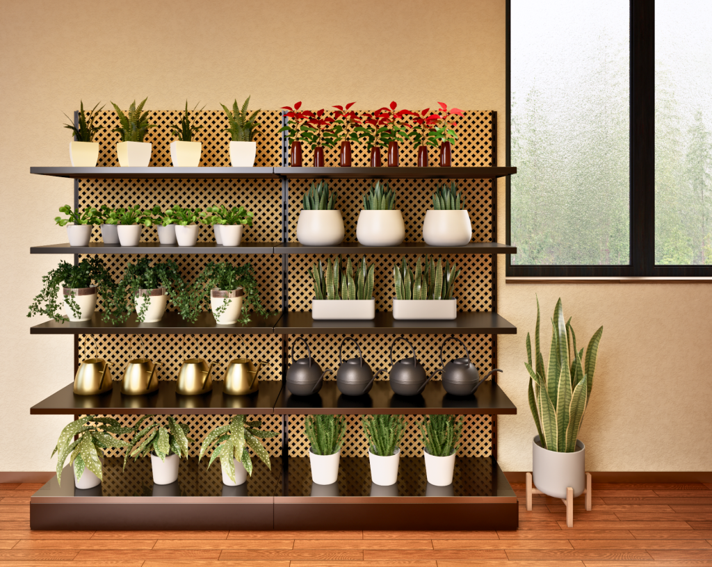 Modular shelving with seasonal plant display