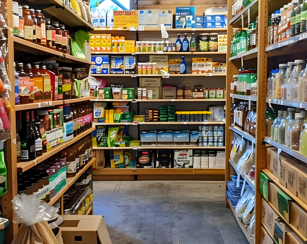 Overflow stock on top and bottom shelf