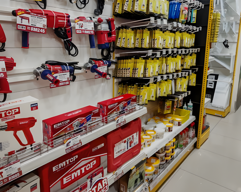 Retail gondola with shelf accessories