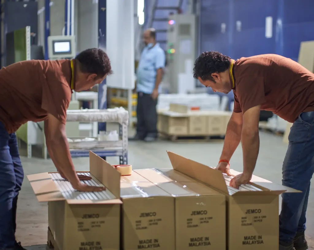 Jemco team packing retail fixtures