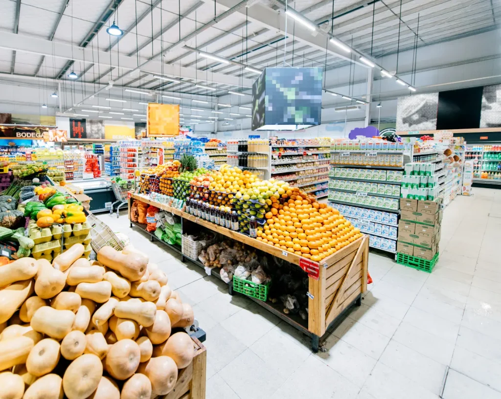 Gondola shelving at supermarket